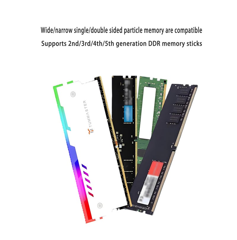 TUMMASTER 5V 3PIN RAM Heatsink Memory Cooler DDR for DIY PC Game MOD DDR3 DDR4 (Compatible with ASUS Aura Sync,GIGABYTE RGB Fusion and MSI Mystic Light Sync（Memory not Included） GY-06-White-2 Pack - Image 2